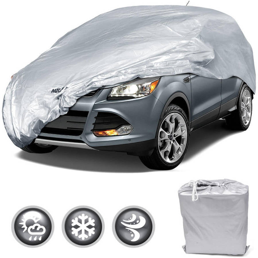 Motor Trend All Season WeatherWear 1-Poly Layer Snow Proof， Water Resistant Van/SUV Cover Size L， Fits up to 185