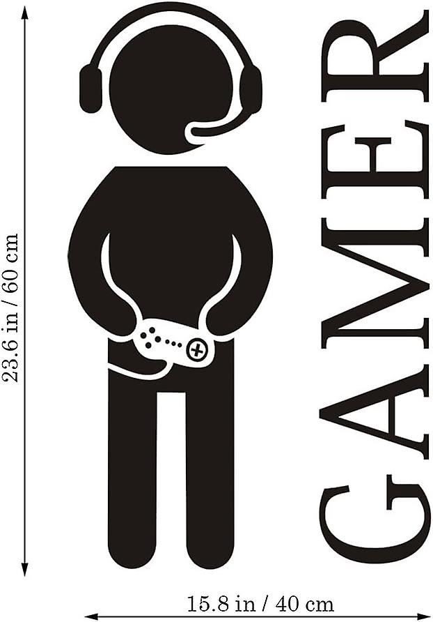 Gamer With Controller Wall Decal， Game Boy Decal Wall Sticker， Vinyl Art Design Sticker Wall For Home， Playroom Bedroom Decoration Wallpaper (23.6