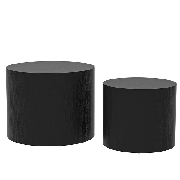 Nesting Side End Tables Set of 2， Black Round Minimalist Coffee Table， Nightstands - as picture