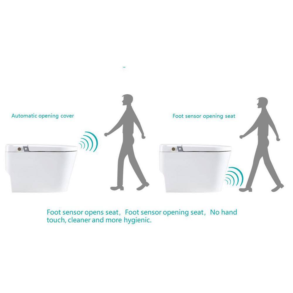 tunuo Smart Auto Open 1-Piece 1.32 GPF Single Flush Elongated Toilet in. White Seat Included with Remote Control SFWF-W15668BT