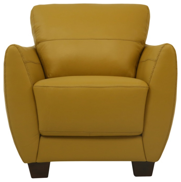 Leatherette Chair With Flared Armrests And Tapered Block Legs  Yellow   Contemporary   Armchairs And Accent Chairs   by VirVentures  Houzz