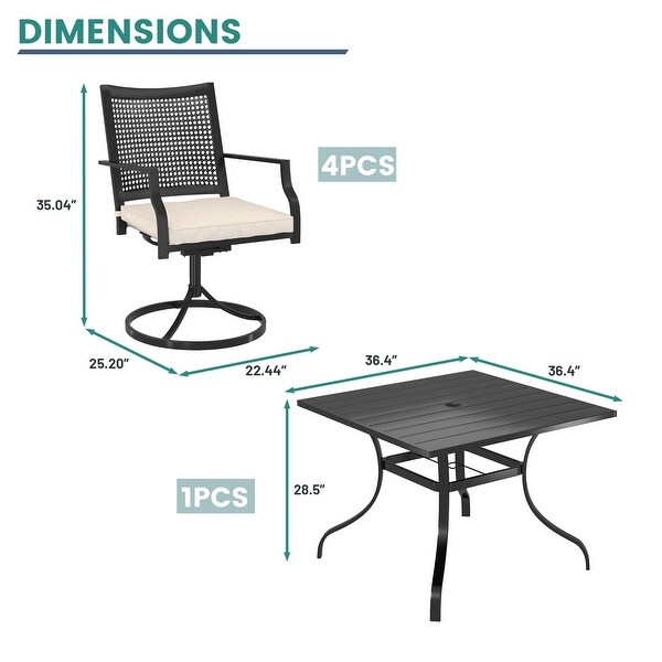 Steel square dining table with chair (set of 5)