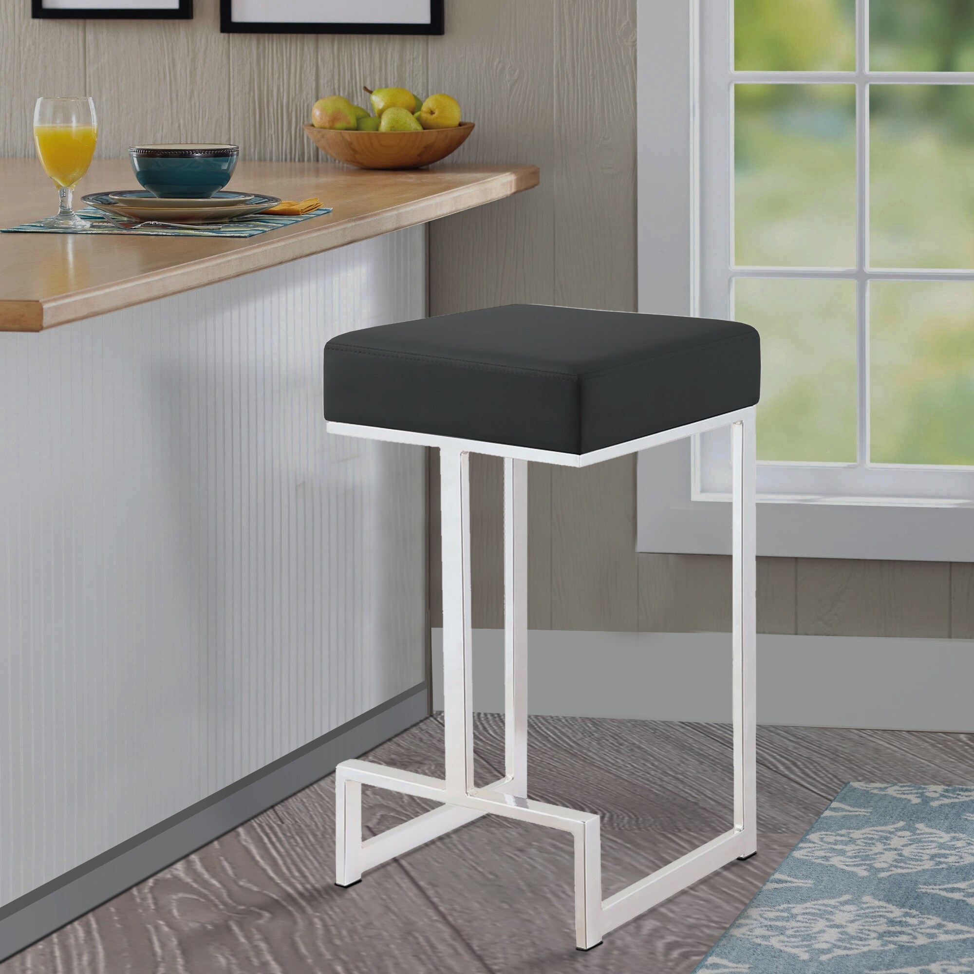 Silver Orchid Dennes Metal Counter Height Stool， Black