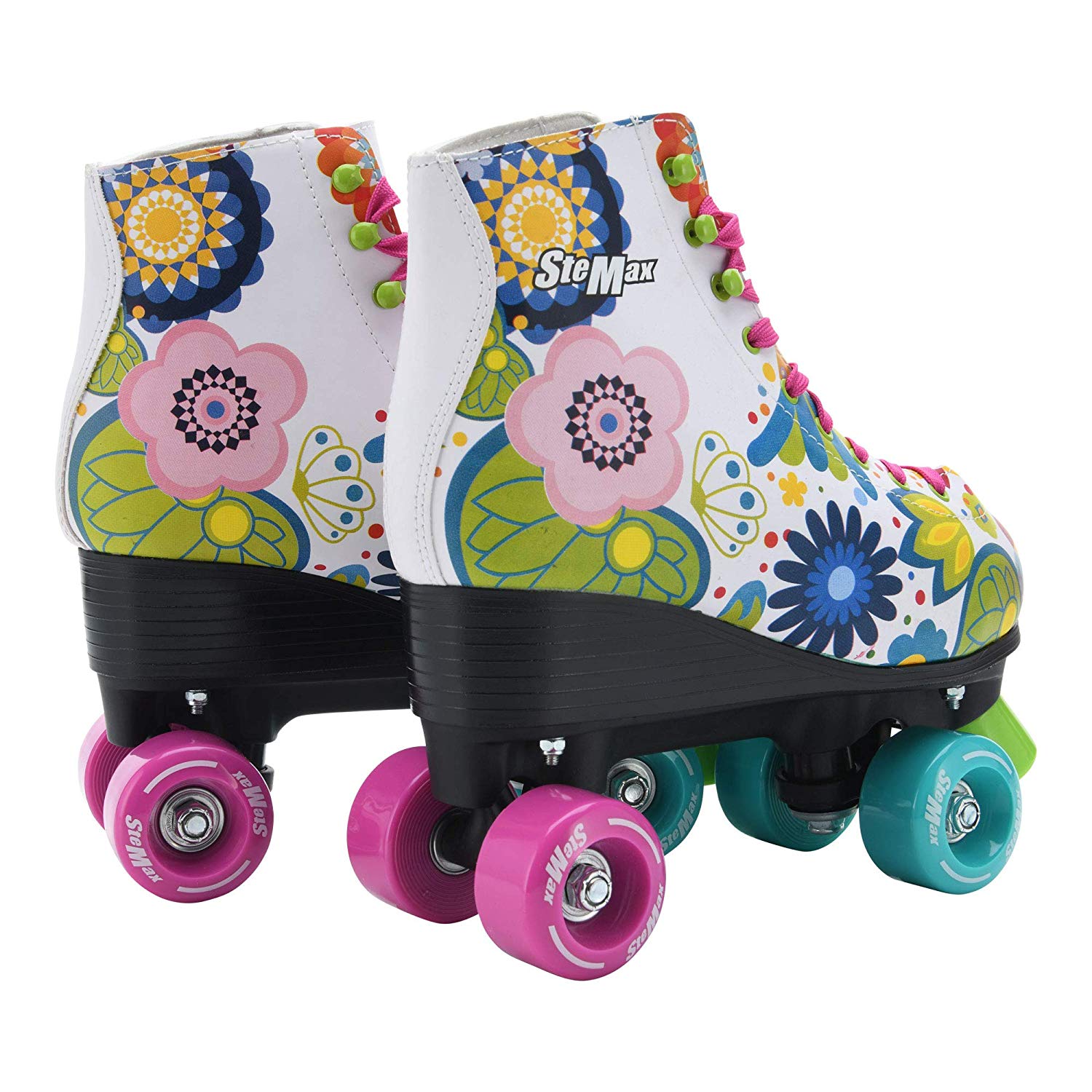 Quad Roller Skates for Girls and Women Size 7.5 Adult Colorful Flower Outdoor Indoor and Rink Skating Classic Hightop Fashionable Design