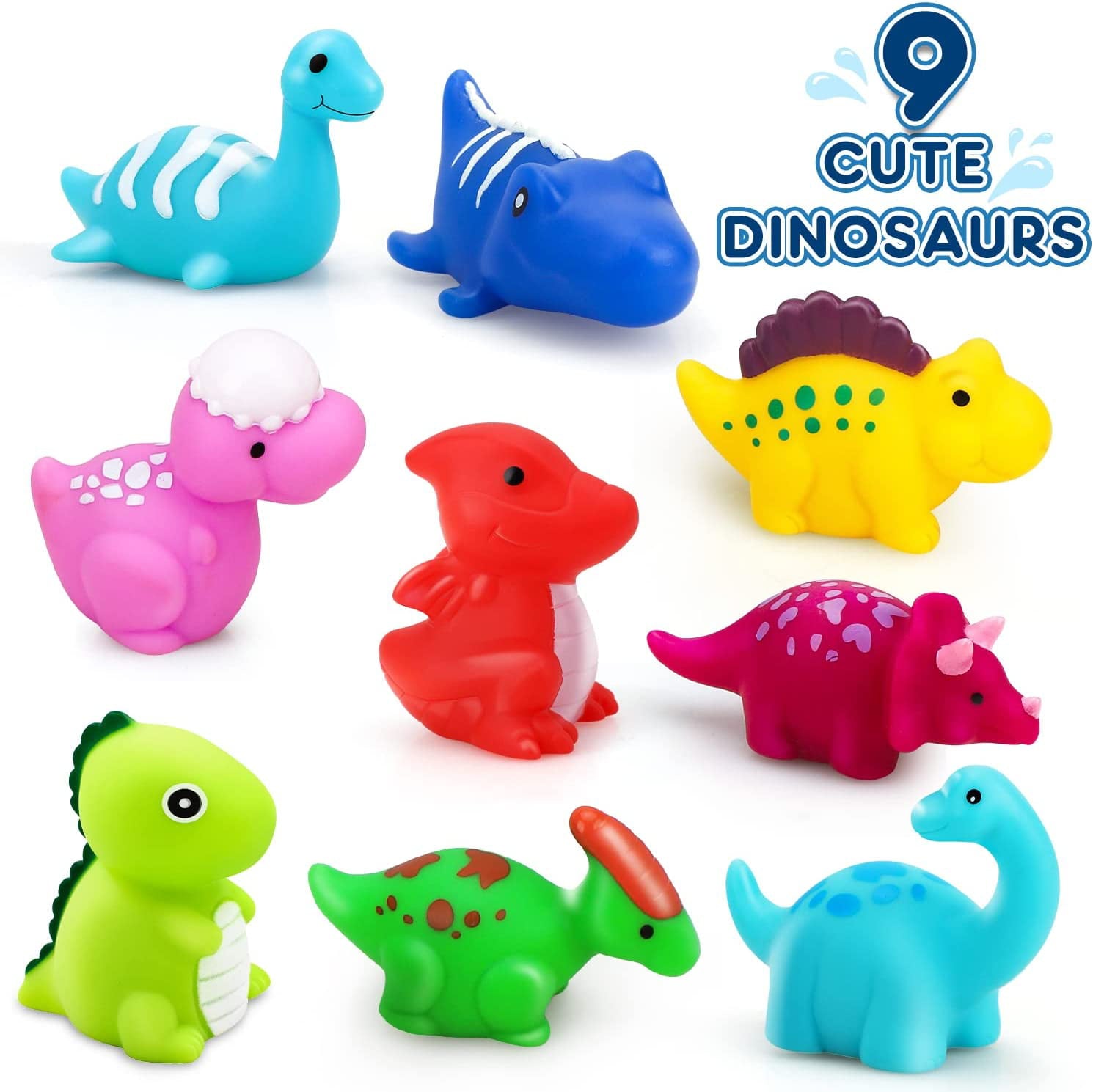 TOY Life 9 Pcs Dinosaur Light Up Bath Toys for Toddlers 3 4 5 6， Kids Bath Toys， Toddler Bath Toys Age 3-4， Bath Tub Toys 3-4， 9 Packs Rubber Animals Bath Toys， Fun Bath Toys for Girls Boys Baby