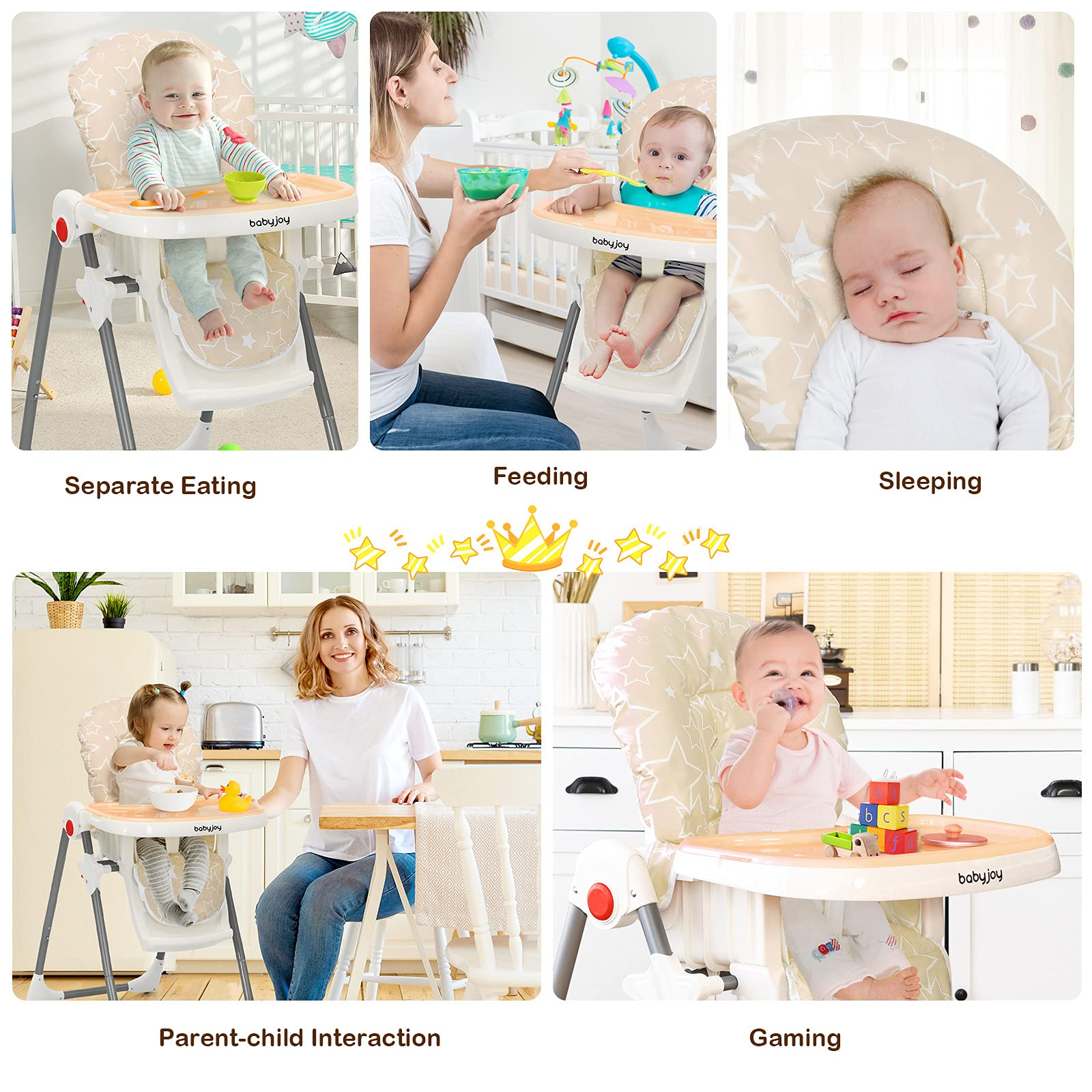 BABY JOY Folding High Chair for Babies & Toddlers, Infant Dining Chair w/ Removable Dishwasher Safe Tray