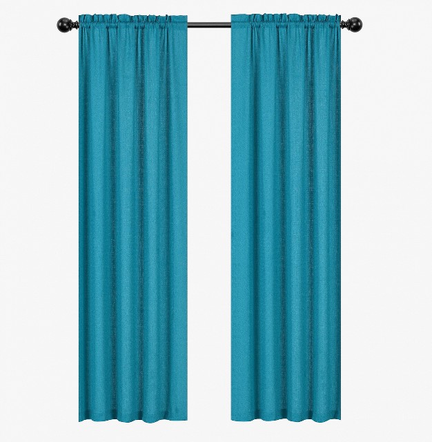 Kate Aurora Semi Sheer Flax Styled Turquoise Rod Pocket Single Window Curtain Panel 52 In W X 84 In L