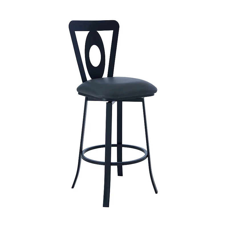 30 Inches Leatherette Barstool with Oval Cut Out， Black