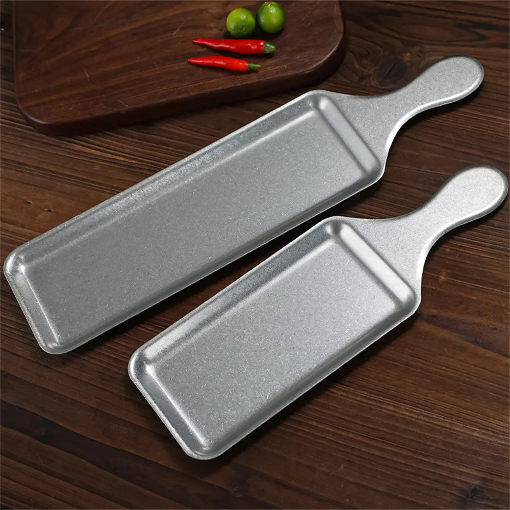 Modern 304 Stainless Steel Snack Bbq Sushi Restaurant Camping Handle Tableware Dish Utensils Serving Tray Plate