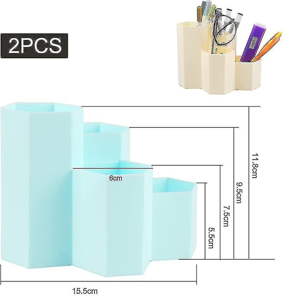 2 Pcs Stationery Pen Holder， Hexagonal Pen Holder， Plastic Pencil Pot