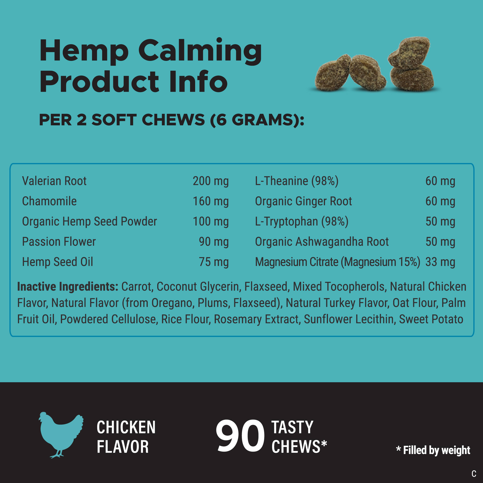 Pet Honesty Hemp Calming Soft Chews for Dogs， Count of 90