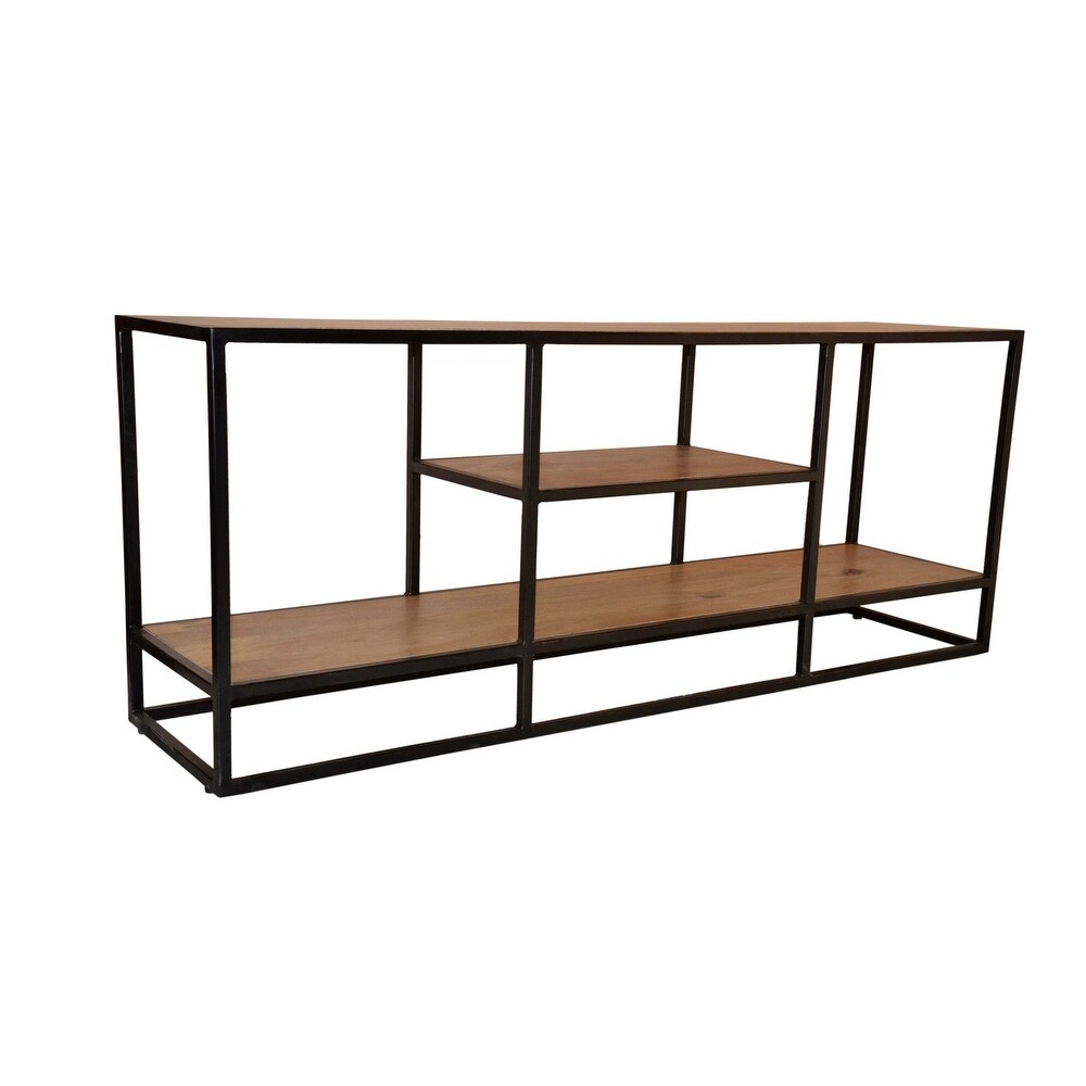 Porter Designs Delancy Industrial Solid Mango Wood TV Stand  Brown   64 inches in width