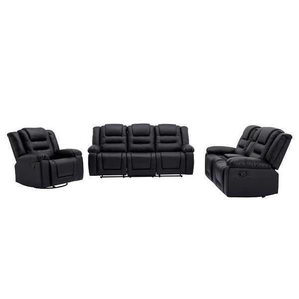 3 Pieces Recliner Sofa Sets in PU Leather for Living Room，Black - 3 Pieces Recliner Sofa Sets