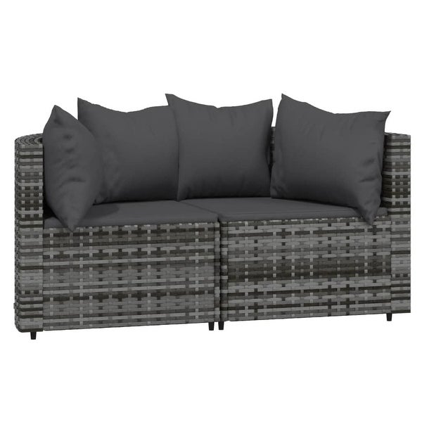 3 Piece Patio Lounge Set with Cushions Gray Poly Rattan - Overstock - 37845164