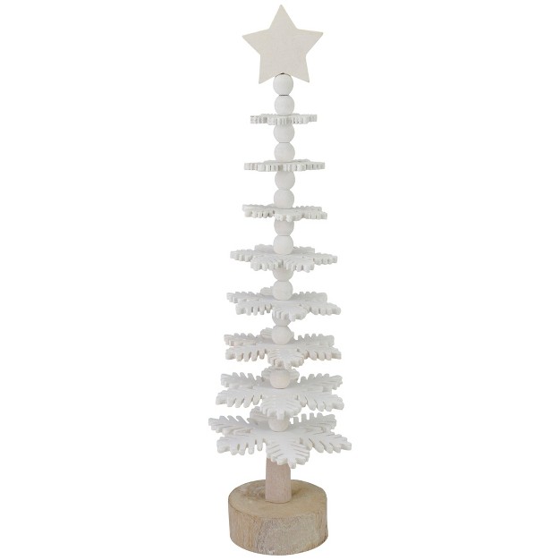 White Wooden Snowflake Cutout Christmas Tree With A Star Table Top Decor