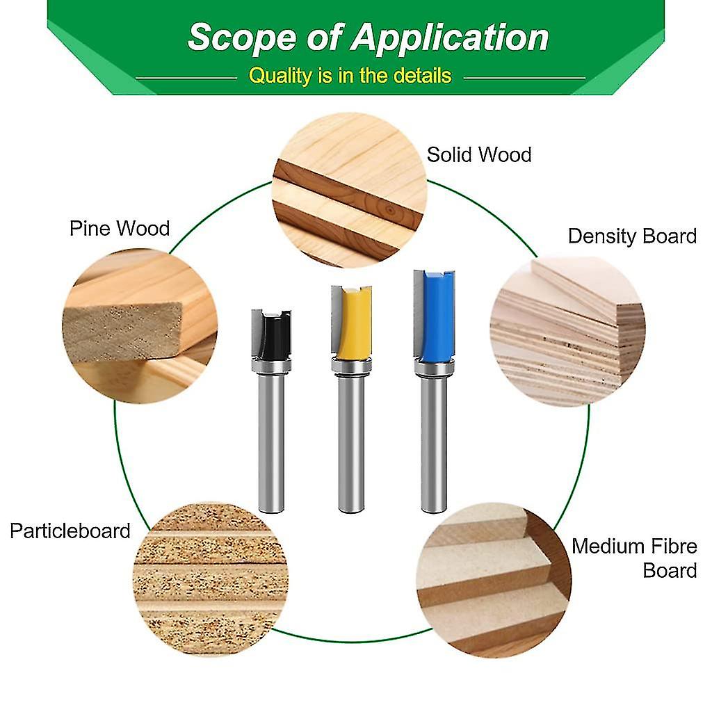 3pcs 8mm Carbide Mills With Top Bearings， Strong Profile Mills For Flat Carbide Milling Woodworking Diy Cuts