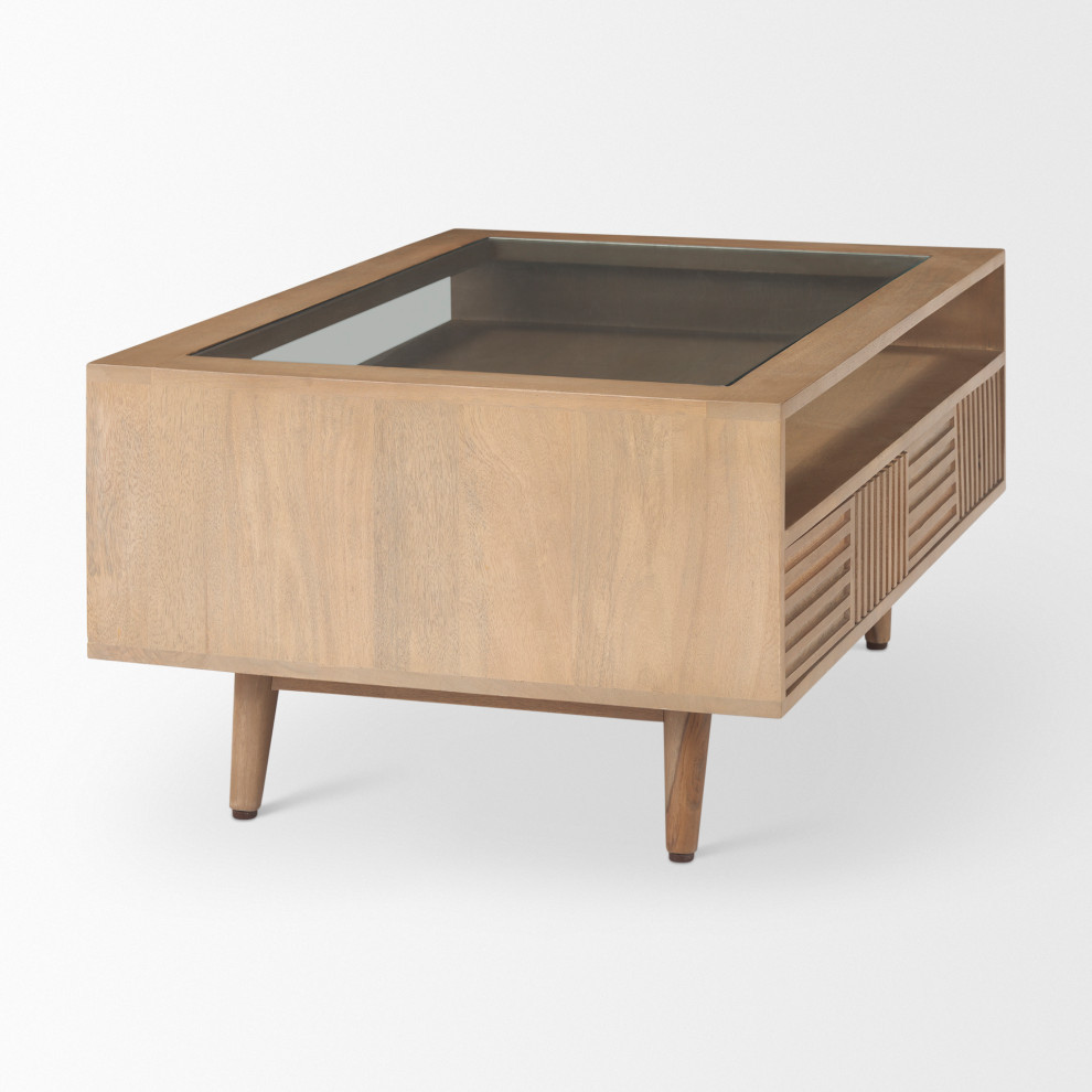 Sable Light Brown Solid Wood w/ Glass Top Coffee Table   Midcentury   Coffee Tables   by Mercana  Houzz