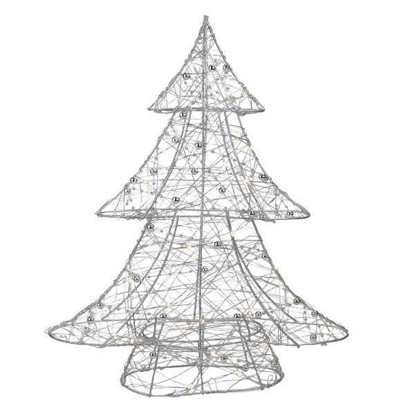 15.25 LED Lighted B/O Silver Wire and Bead Christmas Tree