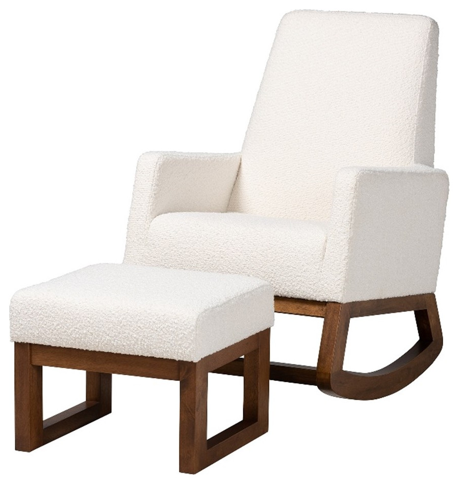 Baxton Studio Yashiya White Upholstered Brown Wood 2 Piece Chair and Ottoman Set   Transitional   Armchairs And Accent Chairs   by Homesquare  Houzz