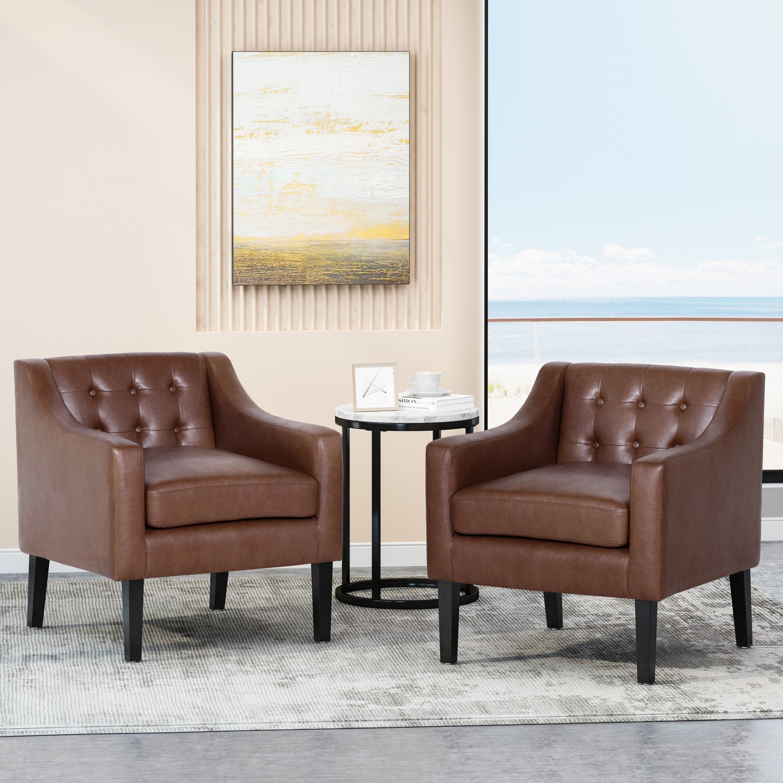 Aragon Contemporary Faux Leather Tufted Accent Chairs, Set of 2