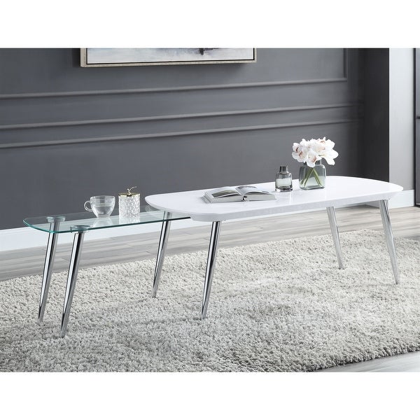 End Table Coffee Table for Living Room in White and Chrome Finish