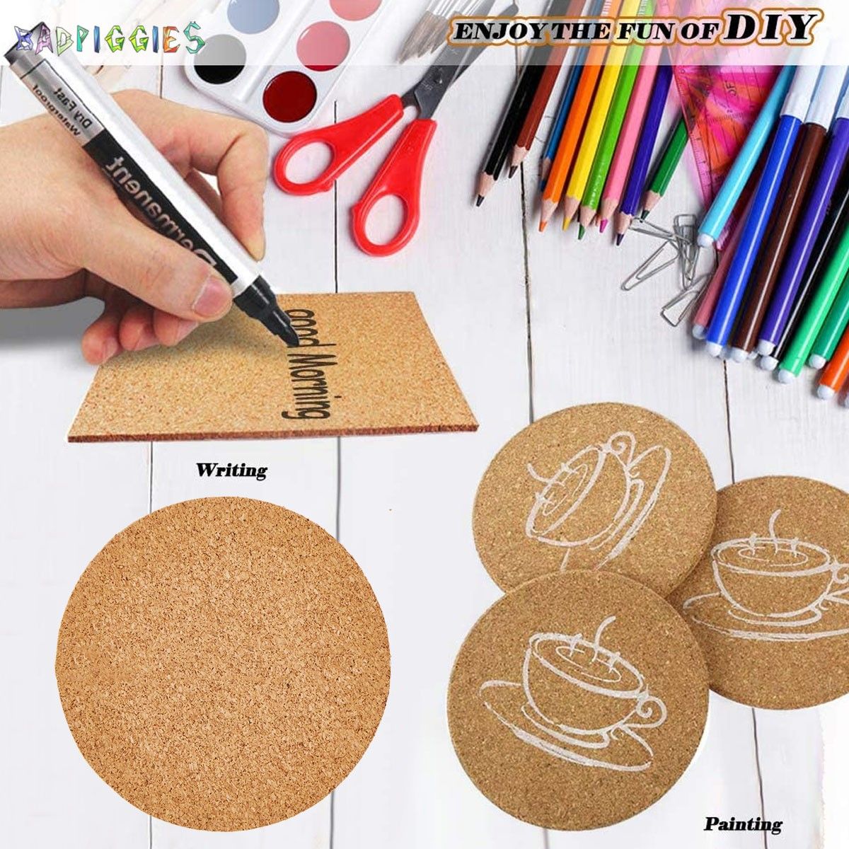 BadPiggies 30 Pcs Self-Adhesive Cork Round 4 x 4 Inch Cork Circle Backing Sheets Cork Tiles for Cork Coasters and DIY Crafts