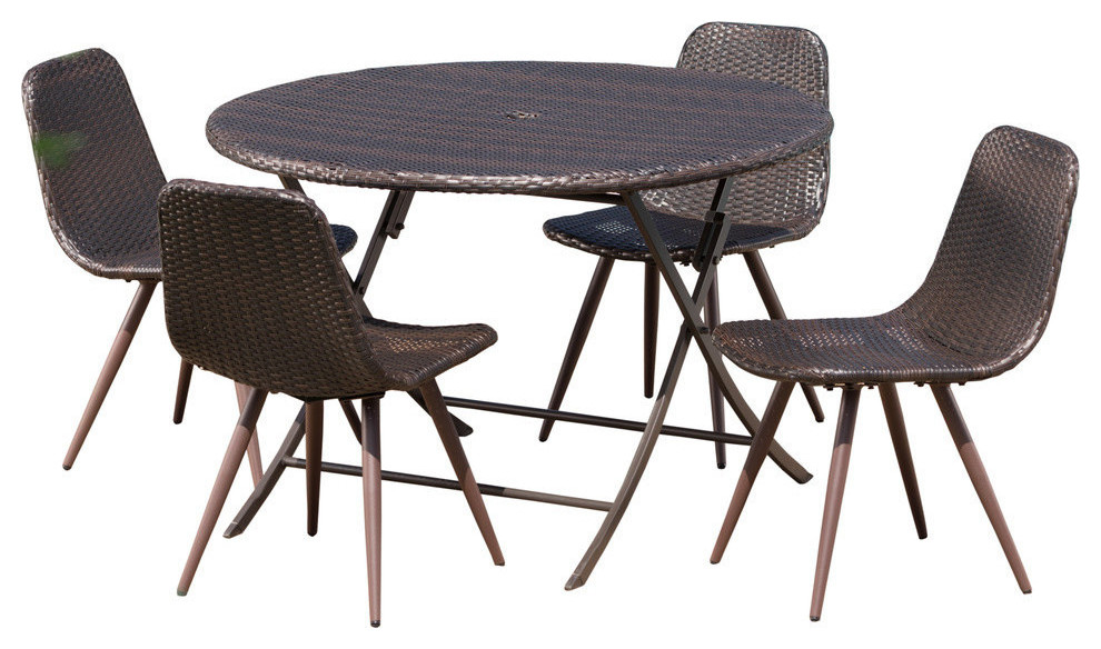 GDF Studio 5 Piece Judith Caleb Outdoor Dining Set With Foldable Table   Tropical   Outdoor Dining Sets   by GDFStudio  Houzz