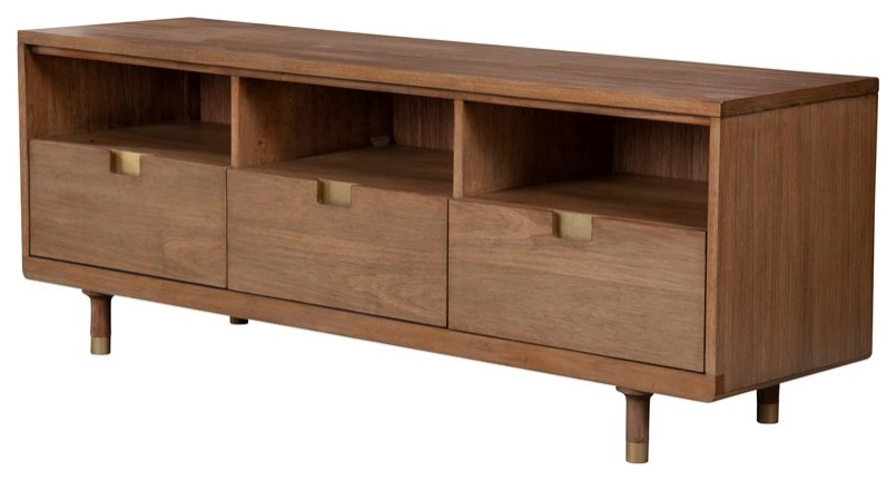 Alpine Furniture Easton Wood TV Console in Sand (Beige)   Midcentury   Entertainment Centers And Tv Stands   by Kolibri Decor  Houzz