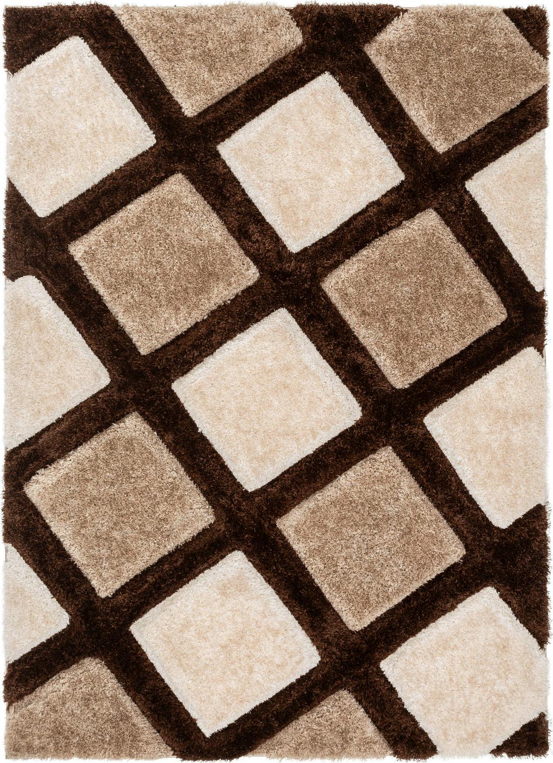 Well Woven San Francisco Posh Brown Modern Geometric Trellis 53 x 73 Shag 3D Textured Area Rug