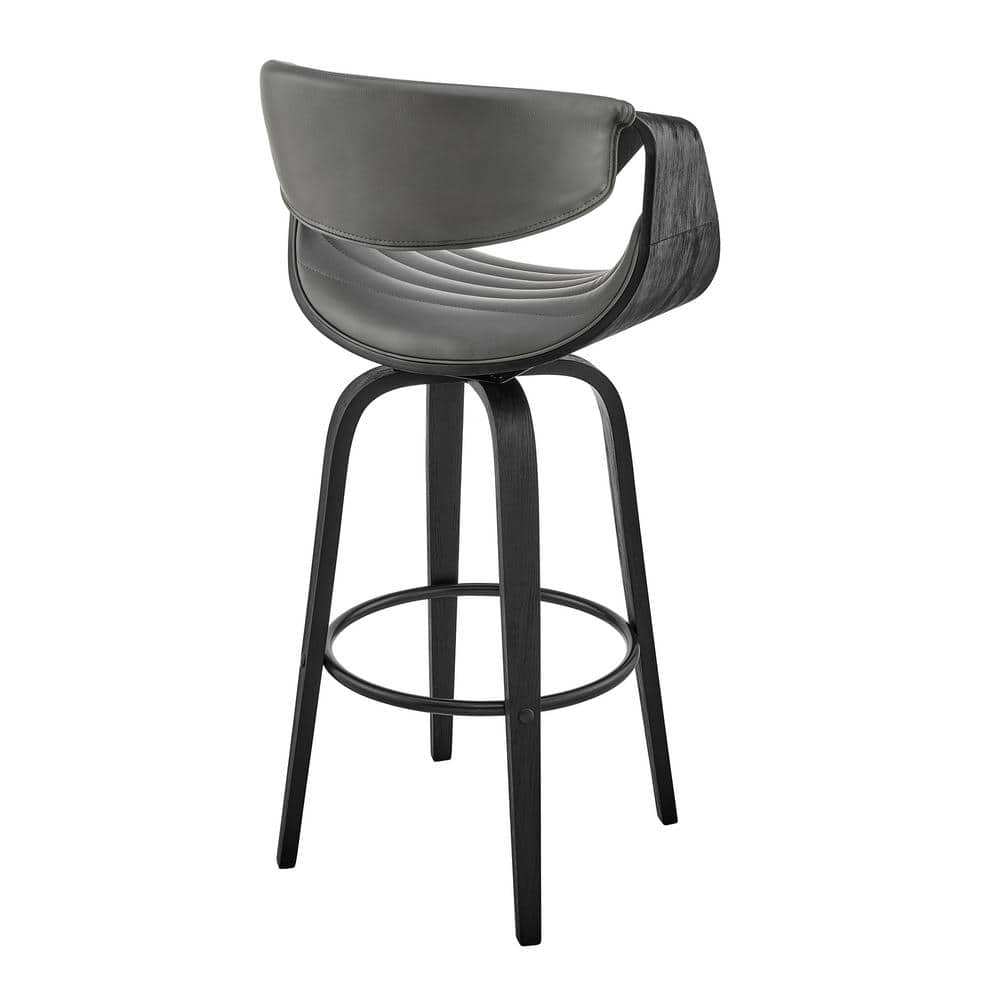 Armen Living Arya 30 in. Bar Height High Back Swivel Bar Stool in Grey Faux Leather and Black Wood LCAYBABLGR30