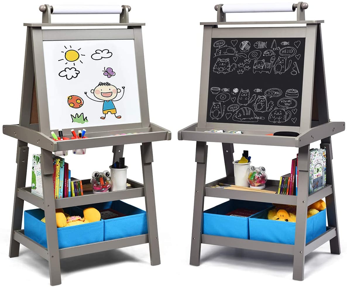 Costzon Kids Art Easel, 3 in 1 Double-Sided Storage Easel