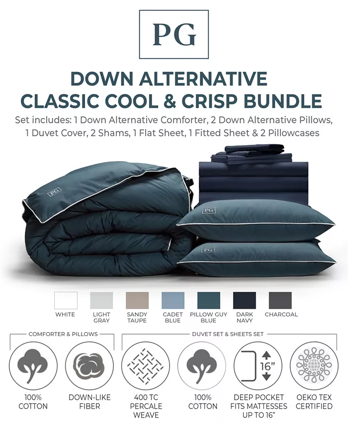 Pillow Guy Classic Cool Crisp Perfect 10-Piece Bedding Bundle with Down-Alt Gel Fiber， Queen