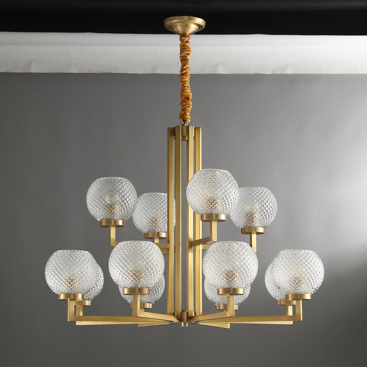 Ribbed Glass Brass Chandelier