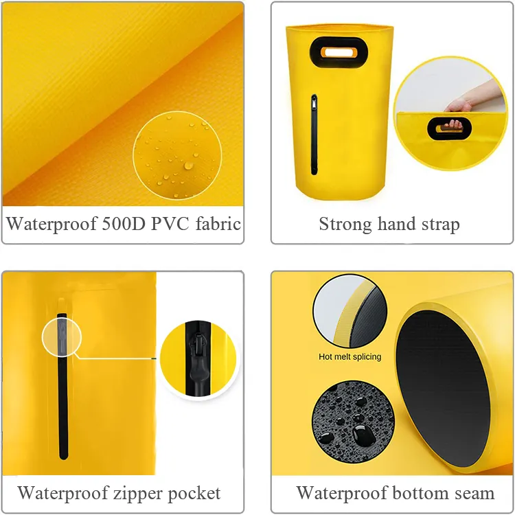 Watertight Zipper Pocket Waterproof Storage Bag 15L 20L Portable Collapsible Outdoor Camping Picnic Wash Folding Bucket