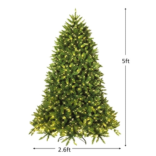 Gymax 5Ft Prelit Christmas Tree Hinged Fir Tree w/ 8 Flash Modes LED