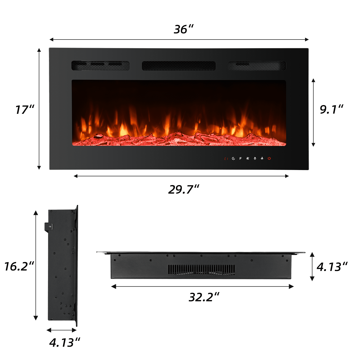 Erommy 36" Electric Fireplace Insert Recessed and Wall Mounted, Linear Fireplace with Timer, Touch Screen, Adjustable Flame Color, 750/1500W