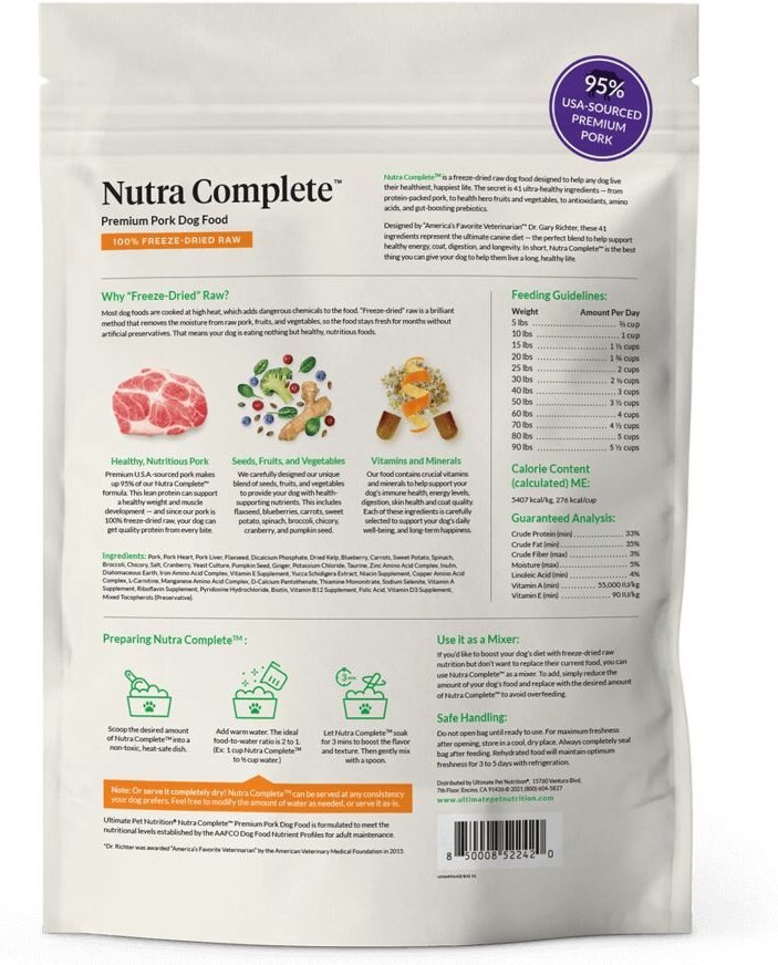 Ultimate Pet Nutrition Nutra Complete Pork Freeze Dog Dry Food