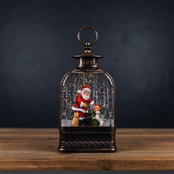 Snow Globe Santa and Dog 11.25H Plastic