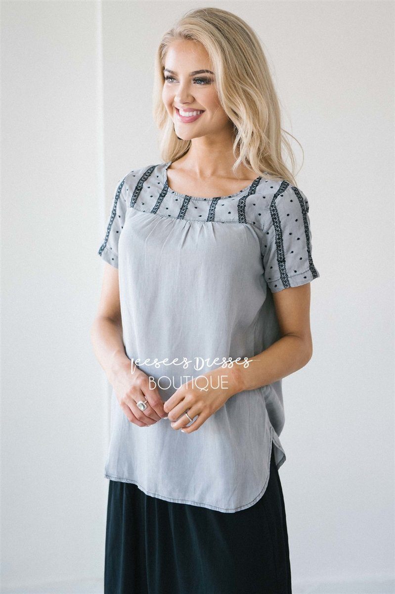 Embroidered Chambray Top