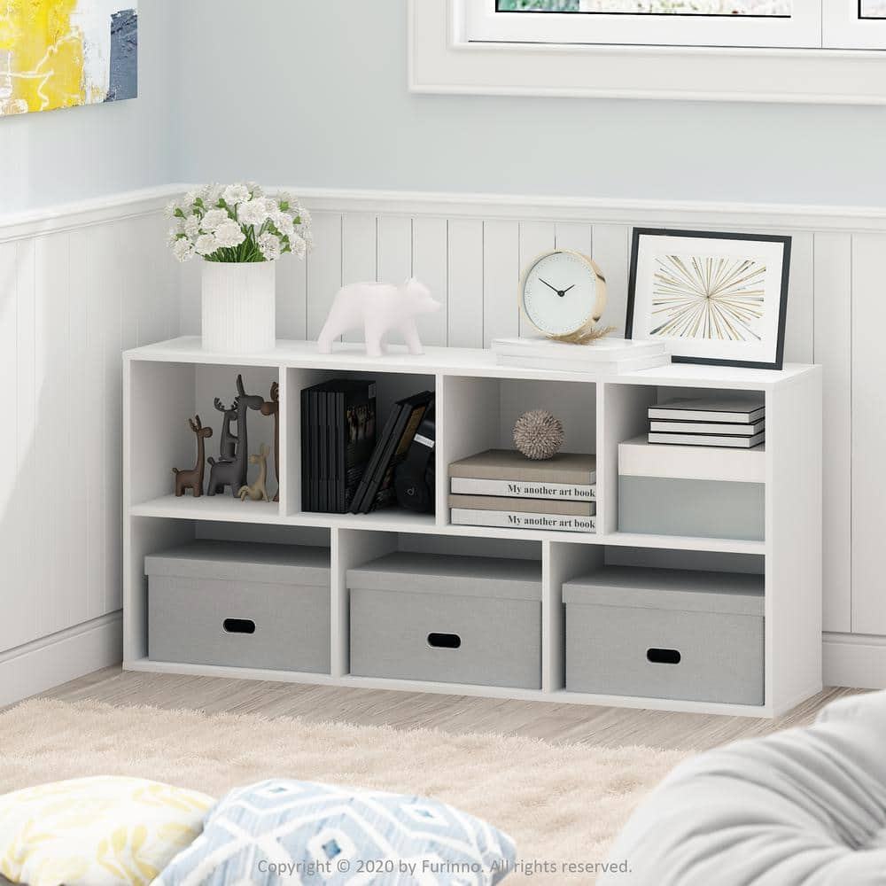 Furinno 41.7 in. White Faux Wood 7-shelf Standard Bookcase with Storage 11048WH