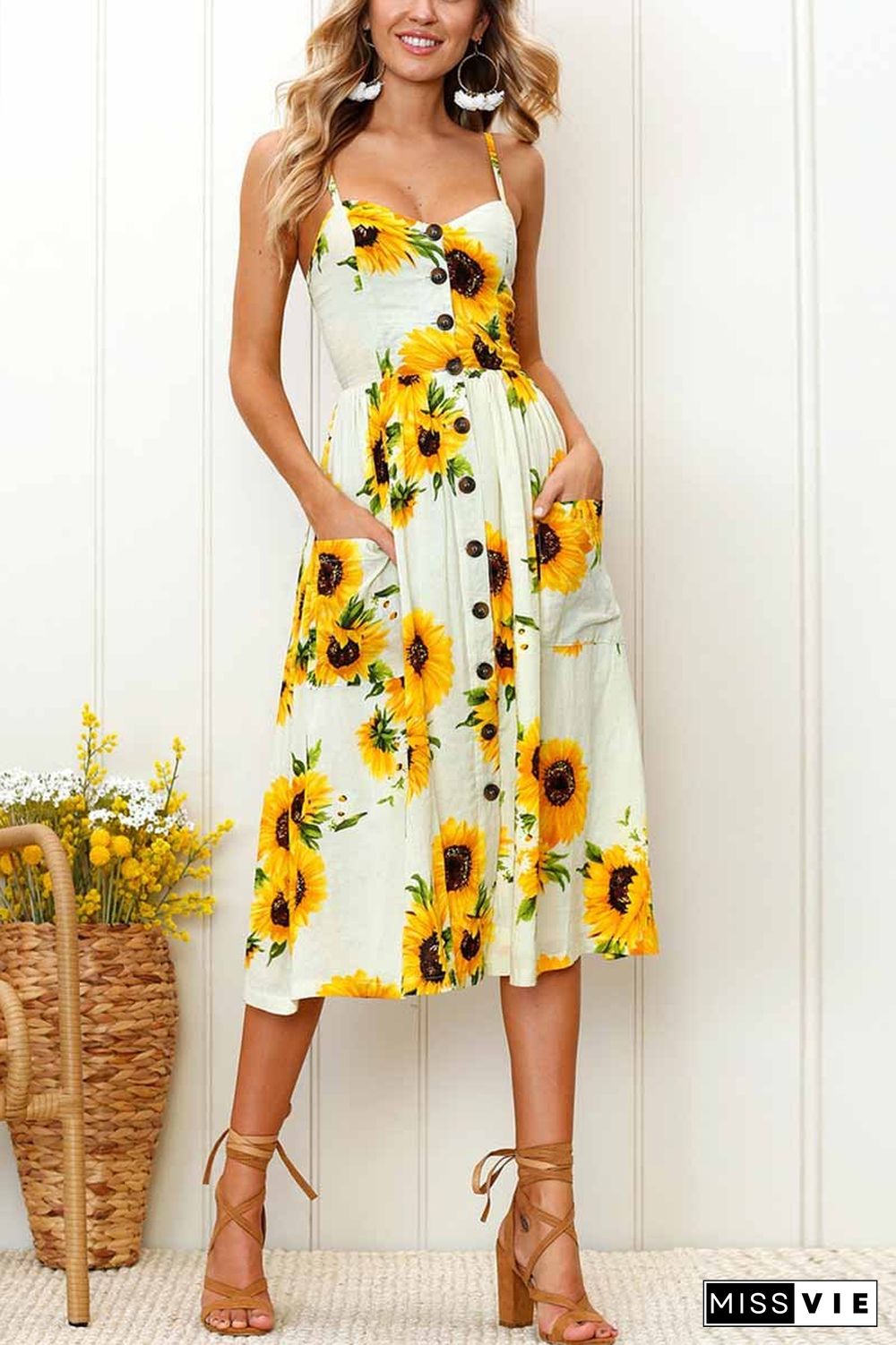 Sunflower Print Camisole Dress