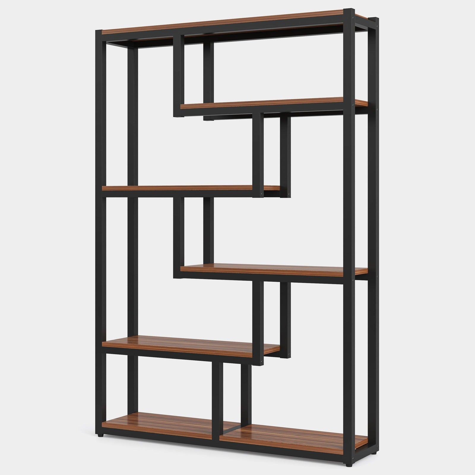 6-Tier Bookshelf, 69 Industrial Etagere Bookcase with Staggered Shelves