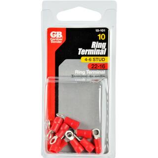 Gardner Bender 22-18 AWG 4-6 Stud Ring Terminal Vinyl Red (10-Pack) 15-101