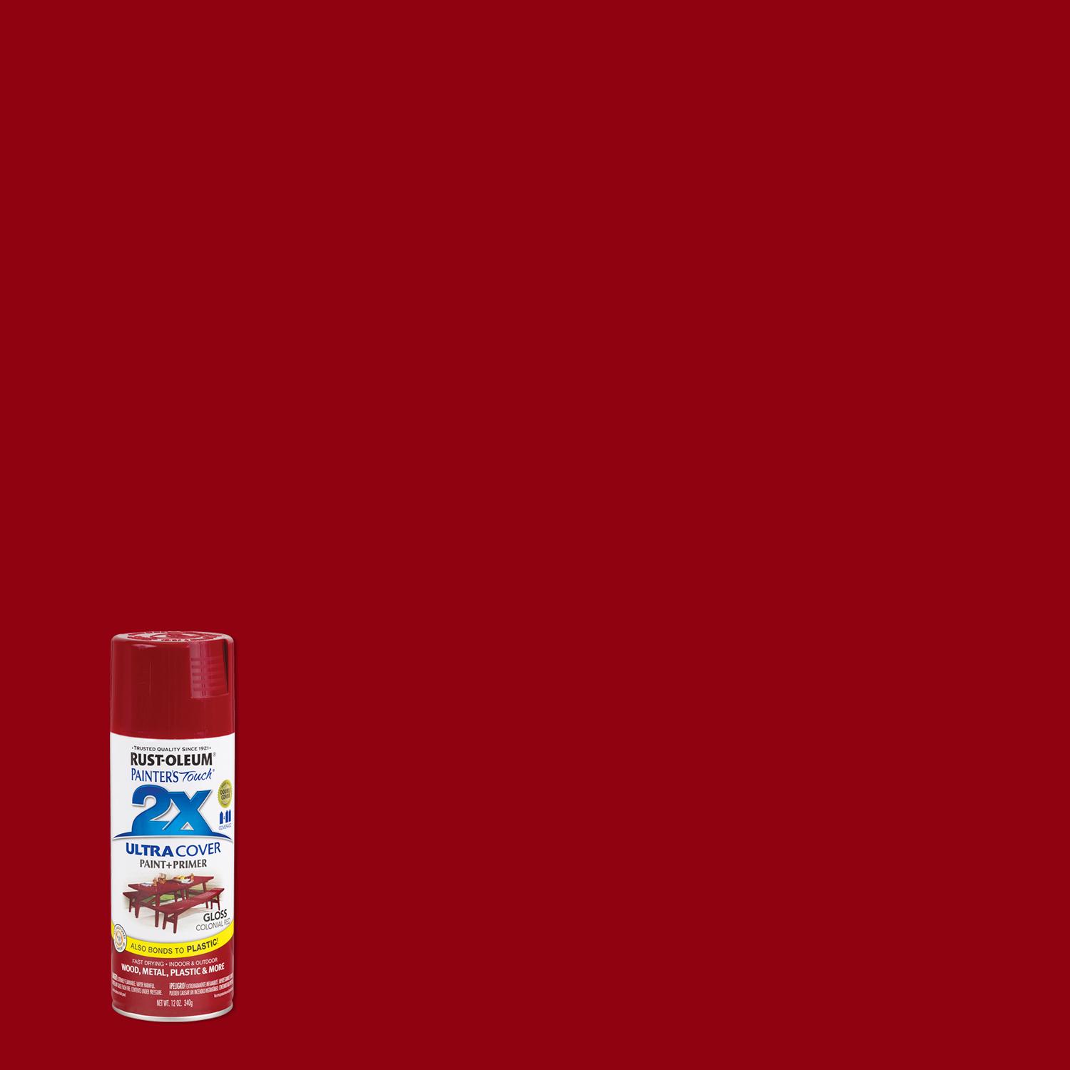 Rust-Oleum Painter\u0027s Touch 2X Ultra Cover Gloss Colonial Red Paint+Primer Spray Paint 12 oz