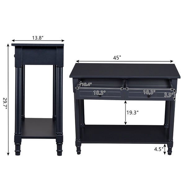 2-Tier Console Table with 2 Drawers， Sofa Table with Storage Shelves