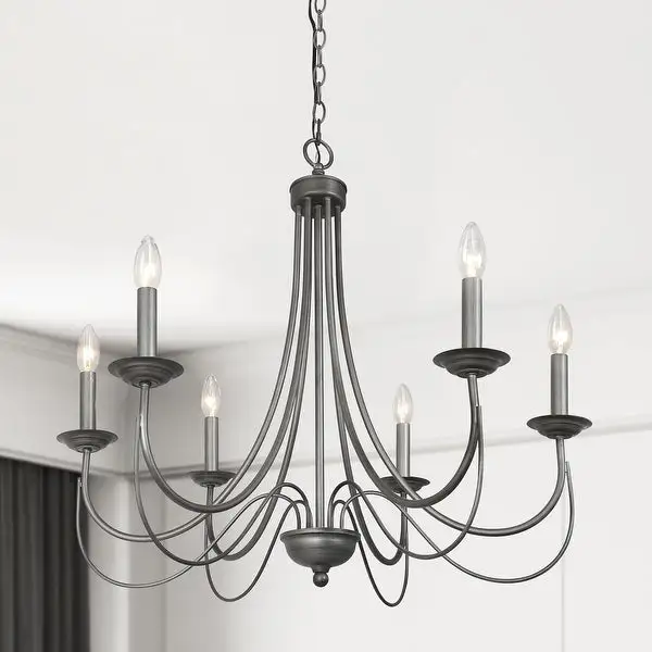 Mid-century Modern 6 Lights Chandelier Farmhouse Large Candlestick Antique Brushed Gray Lights - D 27.6'' x H 85.6'' Shopping - The Best Deals on Chandeliers