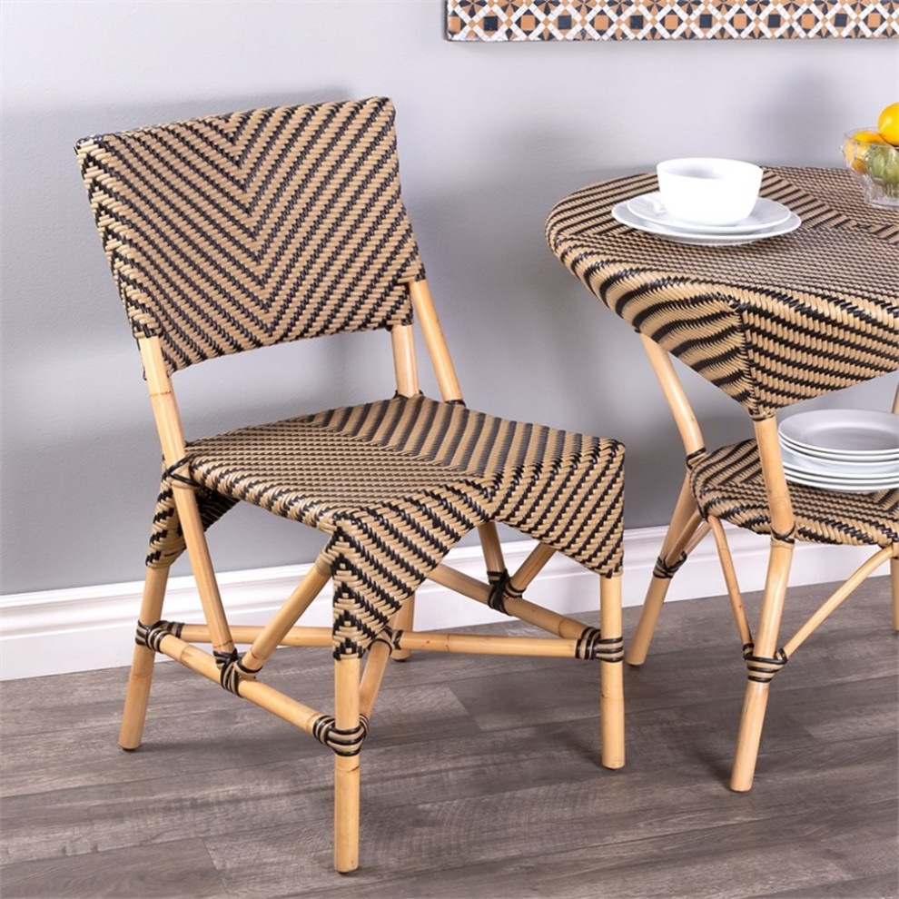 Home Square Traditional Rattan Dining Chair in Brown   Set of 2   Tropical   Dining Chairs   by Homesquare  Houzz