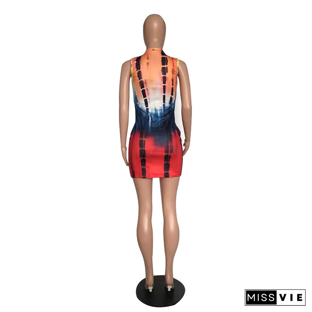 Casual Tie-Dye Printed Sleeveless Dress