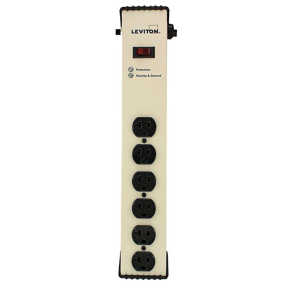 Leviton 20 Amp Heavy Duty Surge Protected 6-Outlet Power Strip OnOff Switch 6 Foot Cord Beige 5100-IS2