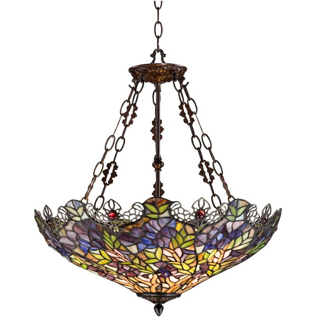 Wide Rustic Floral Garden Stained Glass 3 light Fixture For Dining Room House Foyer Kitchen Island